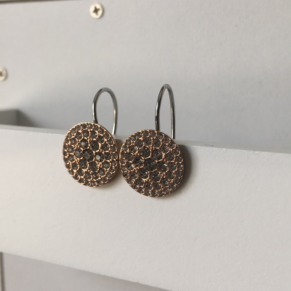 Fossil Rose Gold and Crystal Drop Earrings